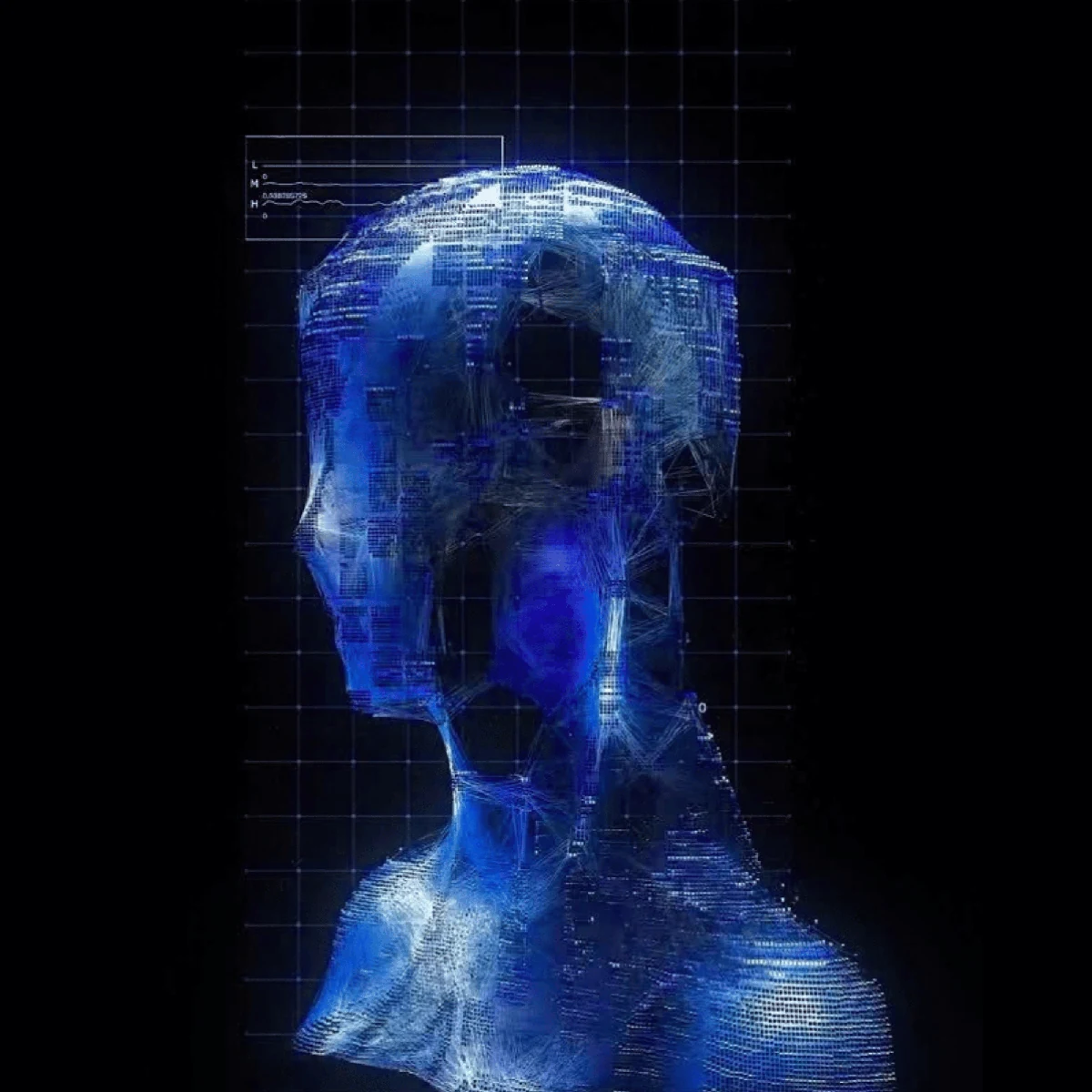 A digital portrait formed from points of light