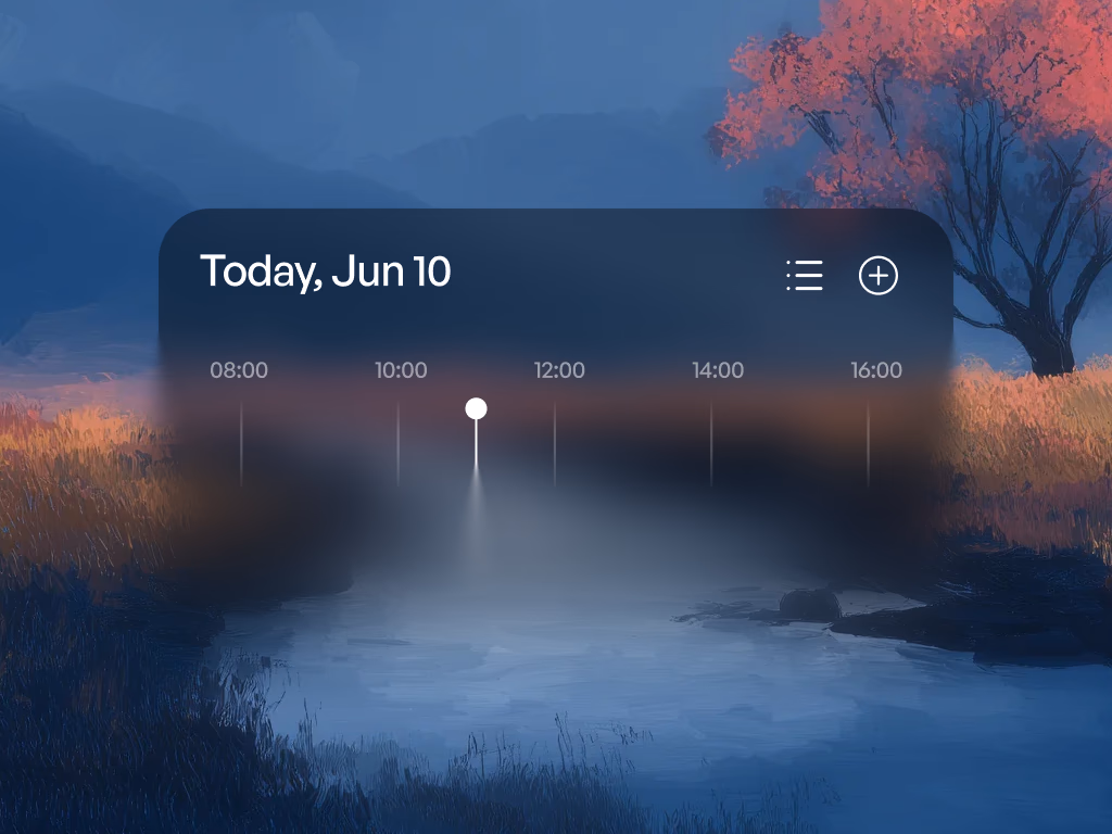 Daily planner floating over a blue-hour landscape