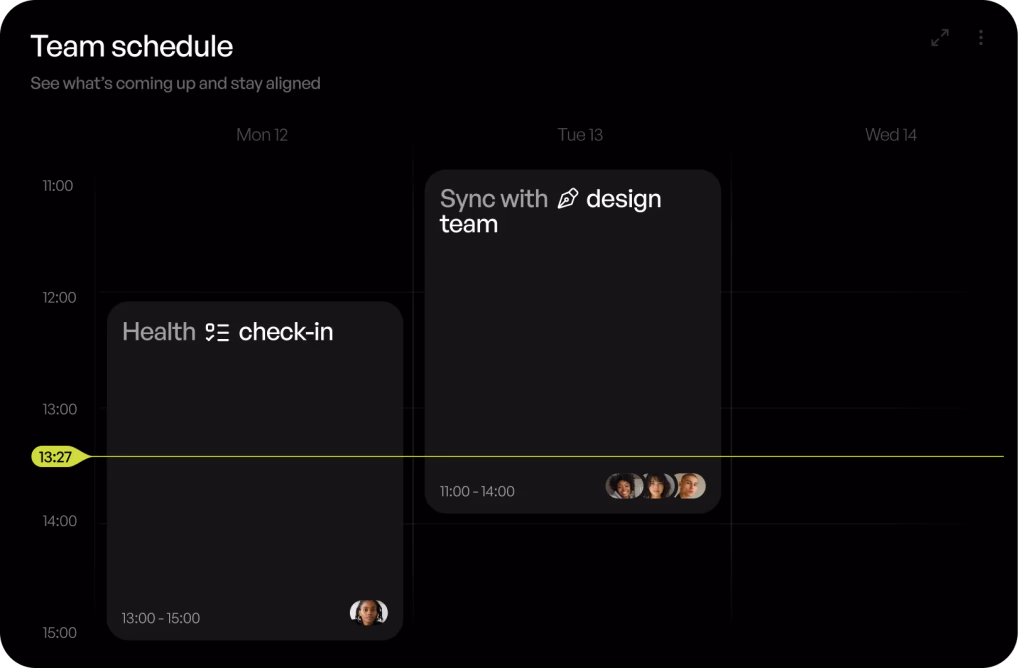 Shared schedule and project work arranged across time